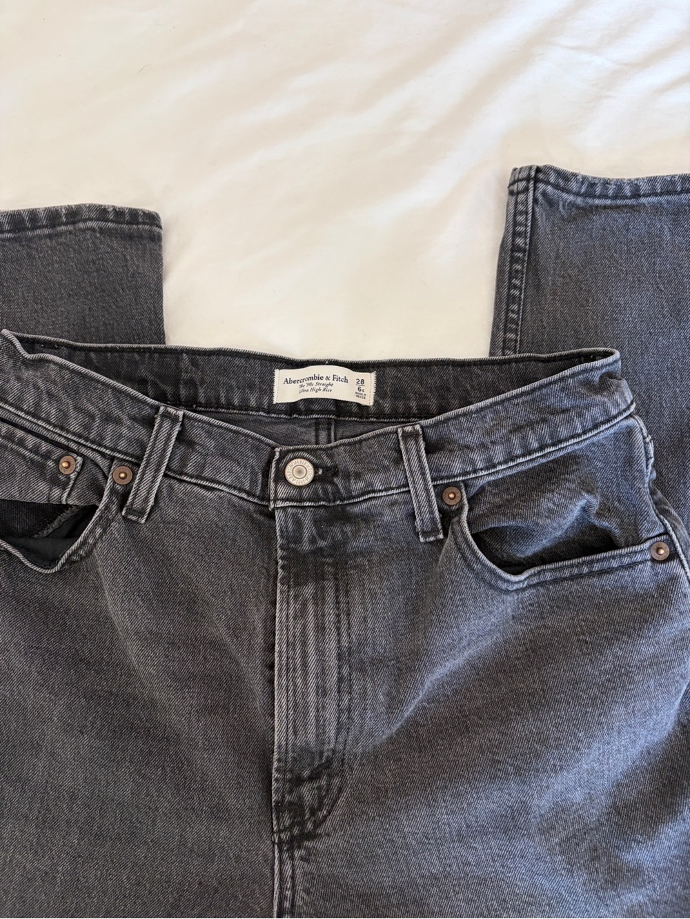Abercrombie & Fitch Women’s Washed Black Jeans - Straight Fit